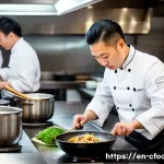 Home 22 중식조리 자격증과 연봉 협상 팁 - A professional Chinese chef in a modern, upscale restaurant kitchen, wearing a crisp white chef’s ja...