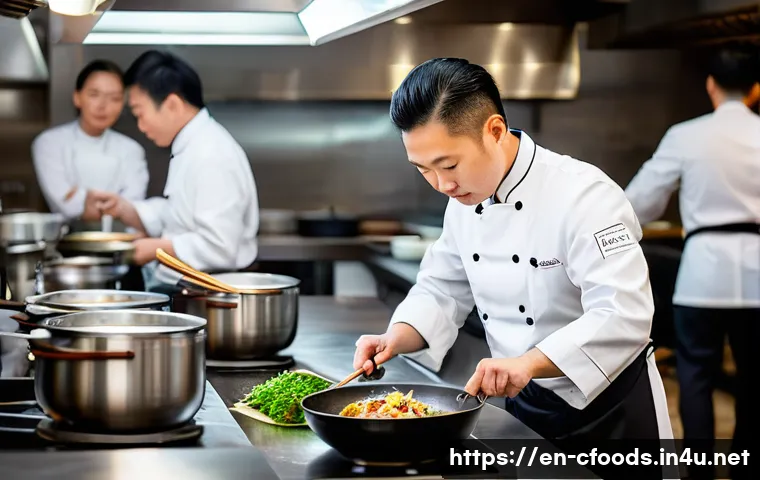 중식조리 자격증과 연봉 협상 팁 - A professional Chinese chef in a modern, upscale restaurant kitchen, wearing a crisp white chef’s ja...