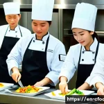 Home 21 중식조리 자격증 취득 팁 공유 - A professional Chinese culinary workshop scene featuring a diverse group of adult students attentive...