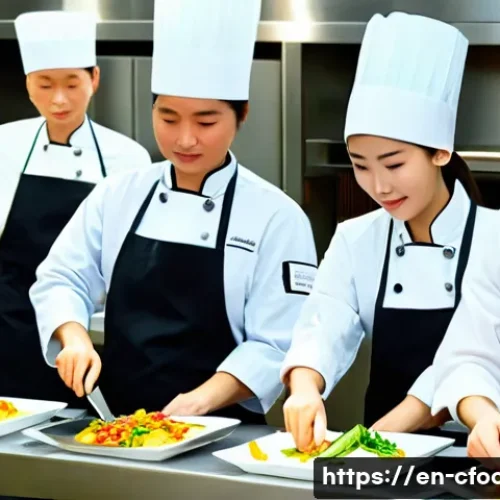Home 33 중식조리 자격증 취득 팁 공유 - A professional Chinese culinary workshop scene featuring a diverse group of adult students attentive...