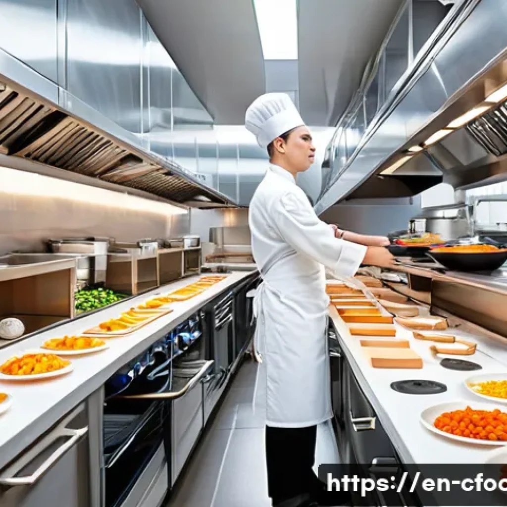 중식조리 자격증 실기 시험장 환경 - A bright, modern culinary exam kitchen featuring multiple compact individual workstations arranged n...