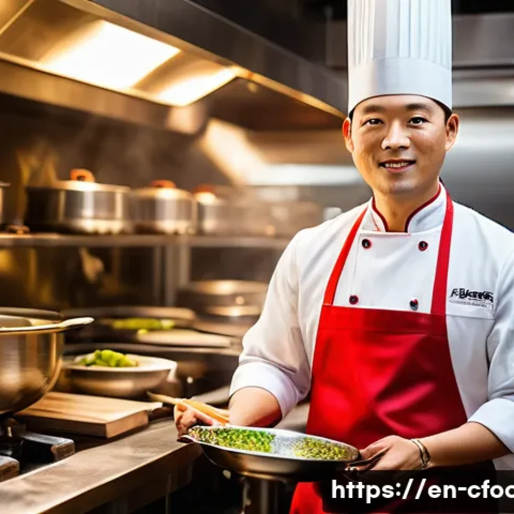 중식조리 자격증 취업 활용 사례 - A professional Chinese chef in a high-end restaurant kitchen, wearing a clean, traditional chef’s un...