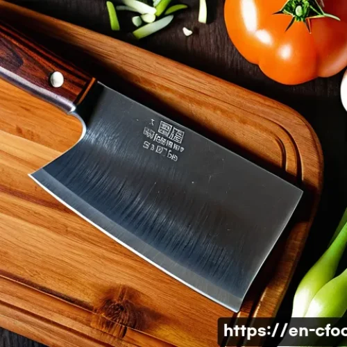 Home 17 중식조리 자격증을 위한 조리 도구 - A close-up, high-resolution image of a traditional Chinese cleaver with a broad, rectangular carbon ...