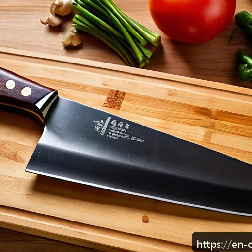 중식조리 자격증에 적합한 조리 도구 구매 - A high-resolution close-up of a traditional Chinese cleaver with a broad, rectangular high-carbon st...