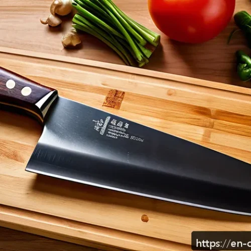 중식조리 자격증에 적합한 조리 도구 구매 - A high-resolution close-up of a traditional Chinese cleaver with a broad, rectangular high-carbon st...