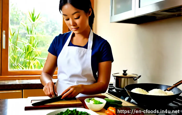 Home 17 중식조리 자격증 준비생의 하루 - Photorealistic early morning kitchen study scene, an adult culinary certification candidate in clean...